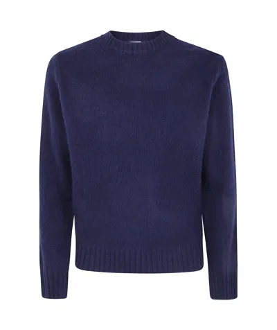 Aspesi Rugged Wool Pullover Sweater In Blue