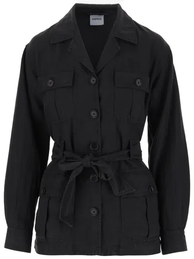 Aspesi Safari Jacket With Belt In Black