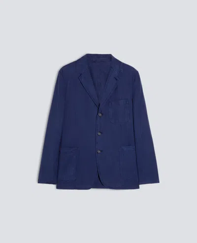 Aspesi Samuraki Herringbone Blazer In Lyocell-linen And Garment-dyed Cotton In Blue