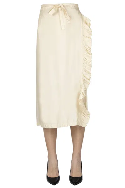 Aspesi Satin Wraparound Skirt In White