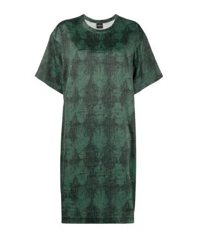 Aspesi Scribble-print T-shirt Dress In Green