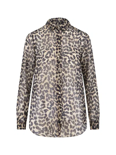 ASPESI ASPESI SEMI-SHEER ANIMAL PRINT SHIRT – BROWN
