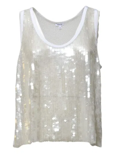 Aspesi Sequinned Sleeveless Top In White