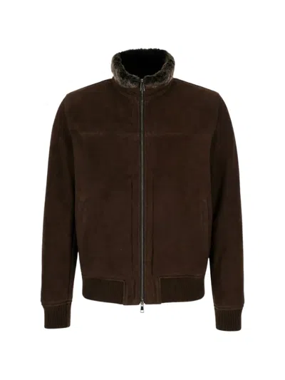 Aspesi Shearling Bomber Jacket In Brown