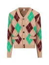 Aspesi Shetland Wool Cardigan - Beige Argyle In Green