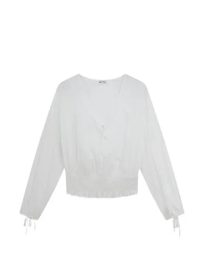Aspesi Shirred Ruffle Trim Top In White