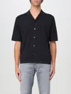 Aspesi Short-sleeved Cotton Knit Shirt With Pointed Collar In Black