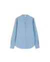 Aspesi Camicia In Chambray Cotone Giapponese Con Collo Alla Coreana In Black