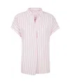 Aspesi Striped Poplin Top With Polo Collar And Side Slits In Pink Stripe