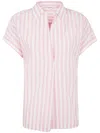 Aspesi Striped Poplin Top With Polo Collar And Side Slits In Pink Stripes