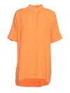 Aspesi Relaxed-fit Mandarin Collar Linen Shirt In Orange