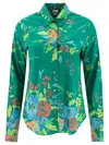 Aspesi Floral Print Round Hem Shirt In Green