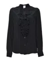 Aspesi Black Crepe De Chine Blouse With Ruffles In Black