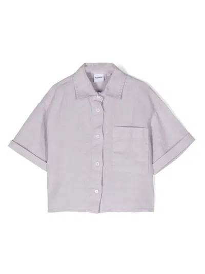 Aspesi Kids' Short-sleeve Linen Shirt In Purple