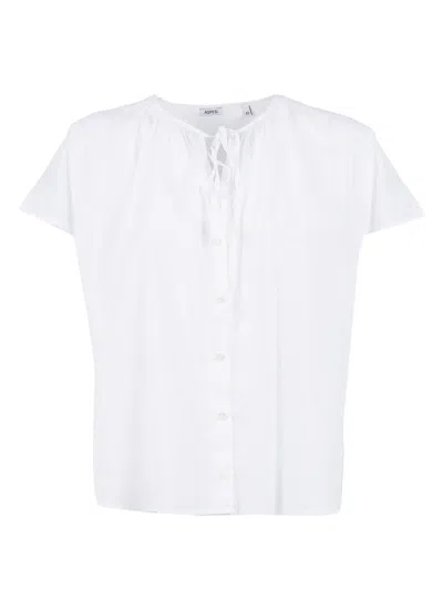 Aspesi Short Sleeve Tied Gathered Blouse In White