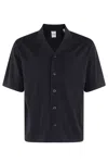 Aspesi Short-sleeved Cotton Knit Shirt With Pointed Collar In Blue