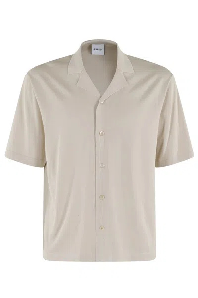 Aspesi Short-sleeved Cotton Shirt With Classic Pointed Collar