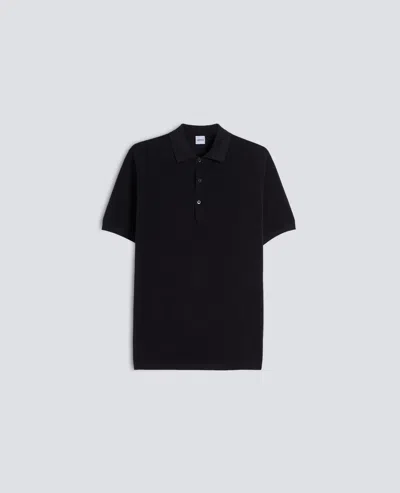 Aspesi Short-sleeved Polo Shirt In Garment-dyed Pique Stitch Cotton In Black