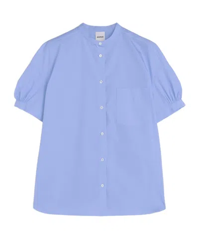 Aspesi Short-sleeved Poplin Shirt In Sky-blue