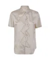 Aspesi Ecru Viscose Short Sleeve Blouse With Ruffles In Nude