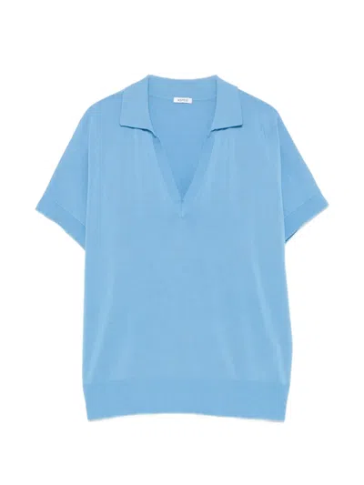 Aspesi Short-sleeve V-neck Top In Blue