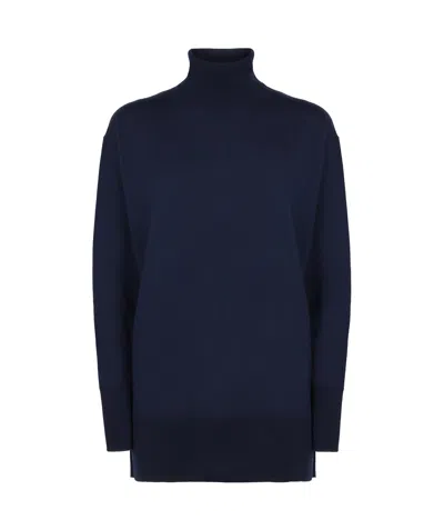 Aspesi Side Slit Turtleneck Pullover In Blue