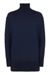Aspesi Side Slit Turtleneck Pullover In Blu / Blue