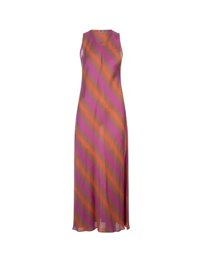 Aspesi Silk And Viscose Twill Long Dress In Pink