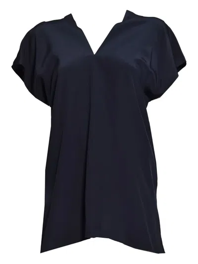Aspesi Black Silk Crepe Top In Navy