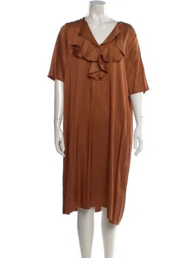 Pre-owned Aspesi Silk Knee-length Dress W/ Tags In Brown