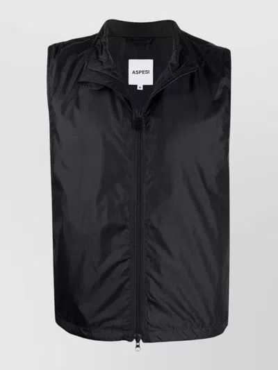 Aspesi Silk Nylon Sleeveless Jacket High Collar Pockets In Black