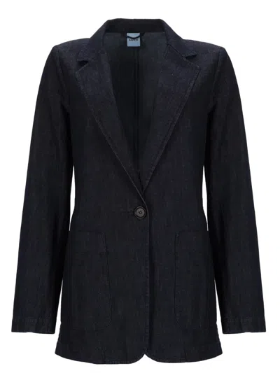 Aspesi Dark Denim Notch Lapel Cotton Jacket In Black