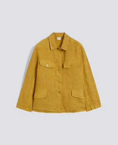 Aspesi Single-breasted Jacket In Garment-dyed Slub Linen In Yellow