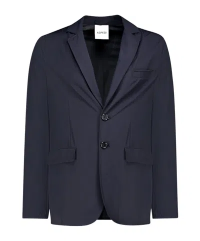 Aspesi Single-breasted Long Sleeved Blazer In Blue