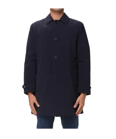 Aspesi Single-breasted Long-sleeved Trench Coat In Blue