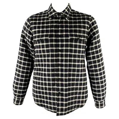 Pre-owned Aspesi Size L Black White Plaid Quilted Cotton Shirt Jacket