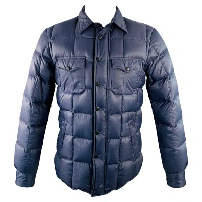 Pre-owned Aspesi Size M Navy Quilted Nylon Zip Snaps Jacket In Blue