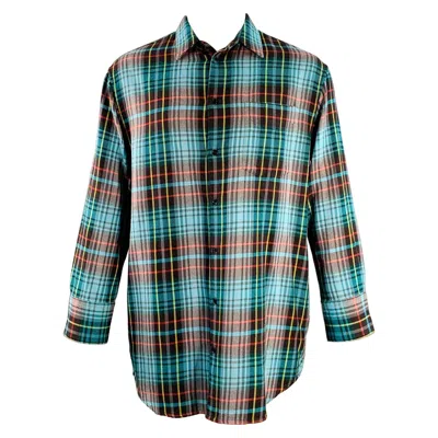 Pre-owned Aspesi Size Xs Aqua Multi Color Plaid Cotton Oversized Longline Long Sleeve Shirt In Black