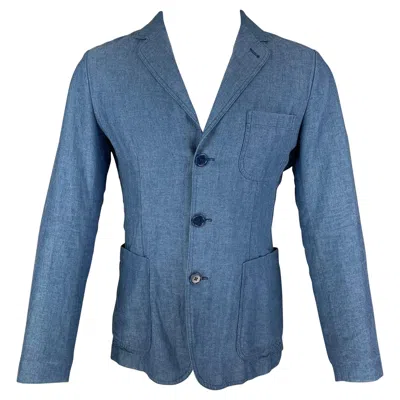 Pre-owned Aspesi Size Xs Blue Cotton Linen Notch Lapel Sport Coat