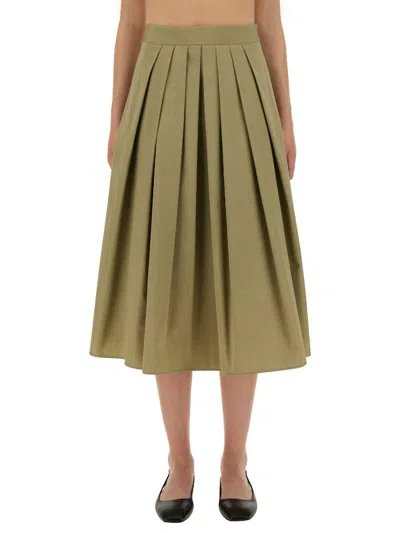 Aspesi Pleated Midi Skirt High Waist Wide Fit In Green