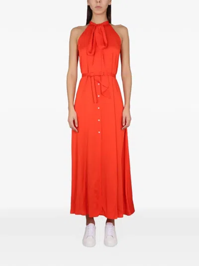 Aspesi Sleeveless Belted Midi Dress In Orange