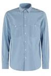 Aspesi Slim-fit Light Blue Chambray Shirt With Classic Collar