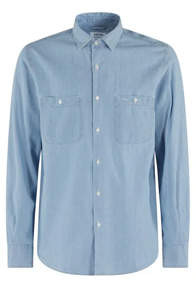 ASPESI SLIM-FIT LIGHT BLUE CHAMBRAY SHIRT WITH CLASSIC COLLAR