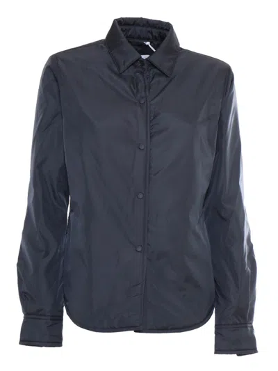 Aspesi Smooth-finish Black Shirt With Classic Collar In Blue