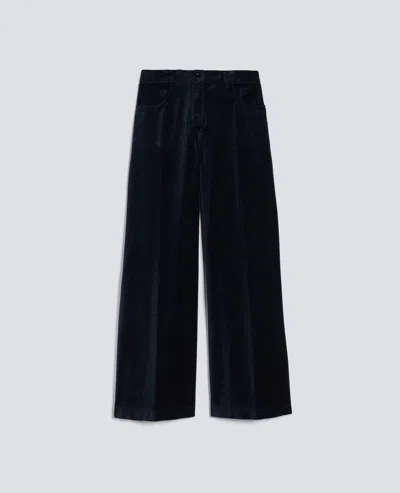 Aspesi Smooth Velvet Wide Trousers In Blue
