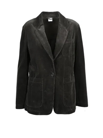 Aspesi Soft Corduroy Jacket With Single-button Closure And Three Patch Pockets In Black
