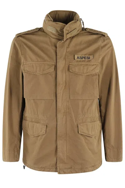 ASPESI STONE COTTON MINIFIELD JACKET WITH HIDDEN HOOD