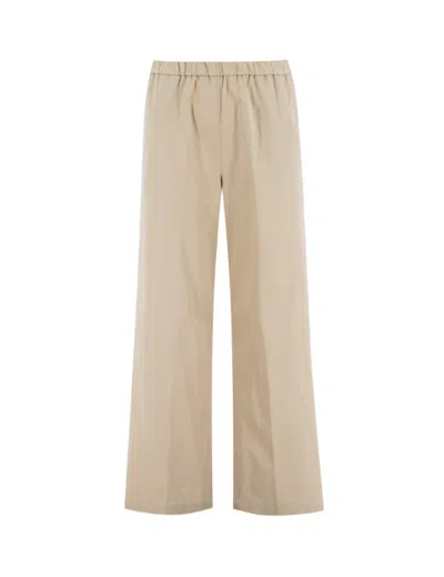 Aspesi Straight Leg Cotton Trousers With Elasticated Waist In Neutrals
