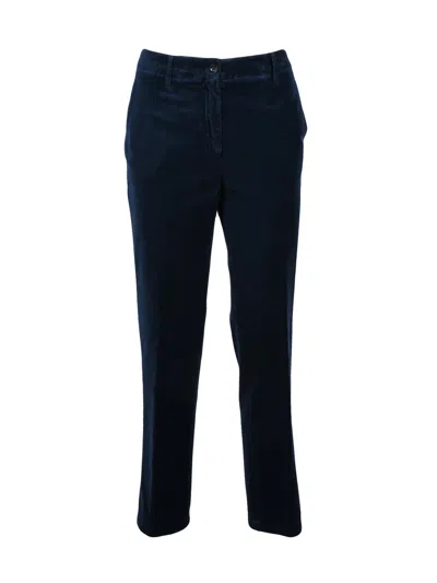 Aspesi Straight-leg Cotton Trousers With Mid-rise Waist And Velvety Texture In Blue
