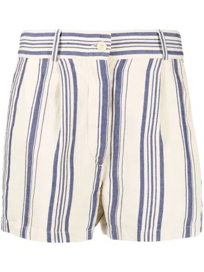 Aspesi Stripe-print High-waisted Shorts In Beige